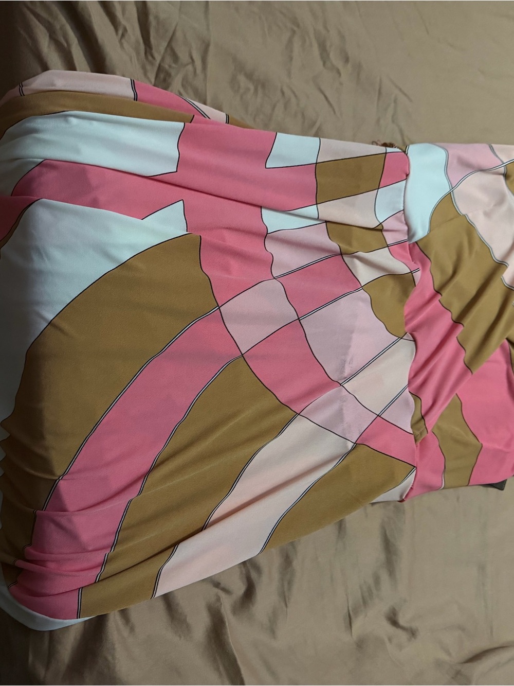 New York & Company Pink, Tan & Light Blue Abstract Midi Dress